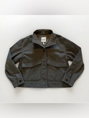 Avec Les Filles Corduroy Shirt Jacket Sz M Green Crop Chore Jacket Lightweight